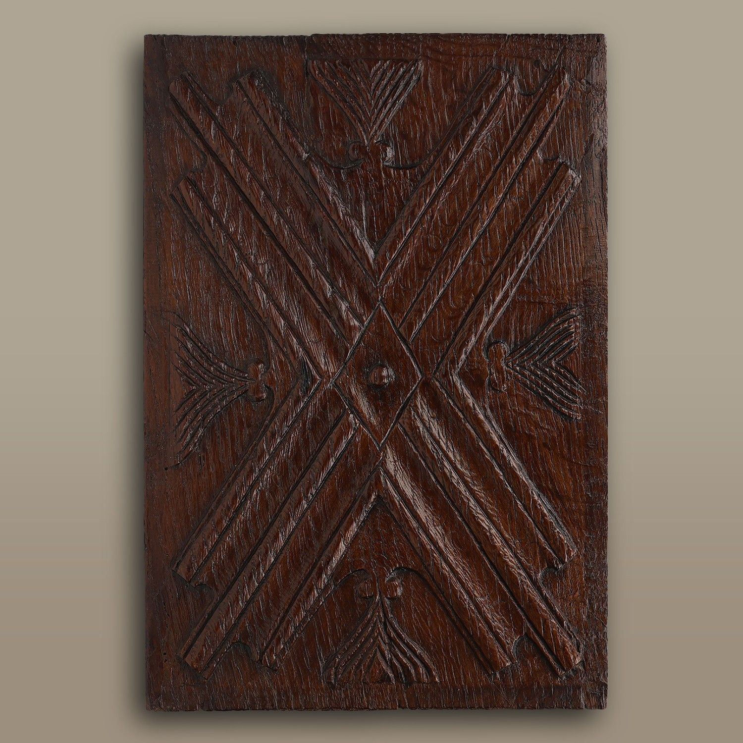 16th Century Gothic Sculpted Oak Panel, Belgium-img